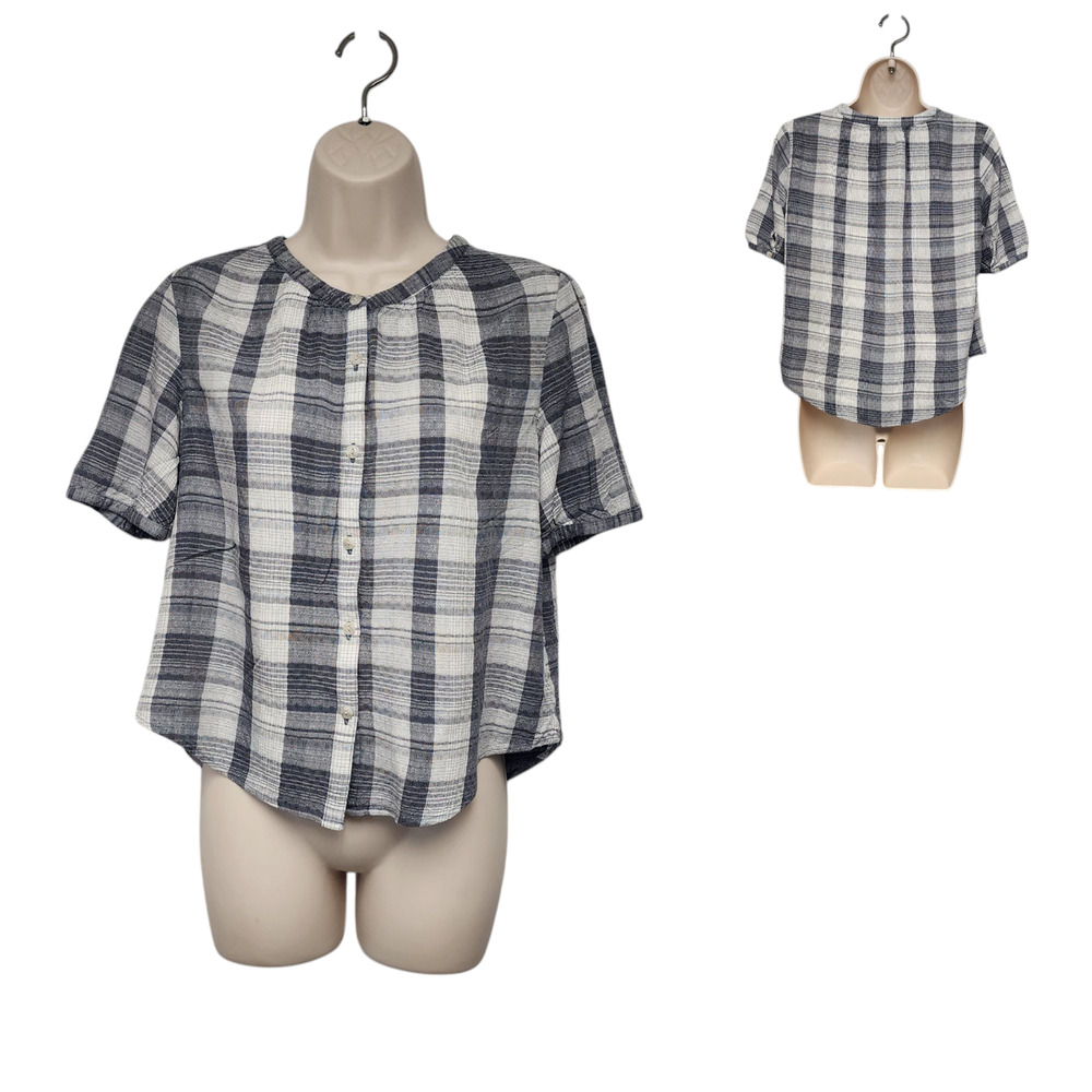 Universal Thread Crew Neck Short Sleeve Plaid Black/White Size XS
